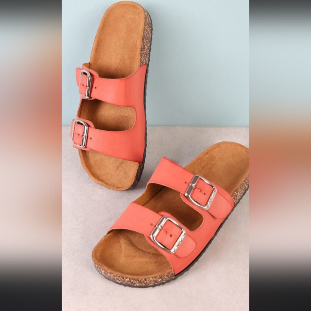 Weeboo Womens Buckle Strap Cork Sole Slip On Slide Sandals Size 6.Like New
